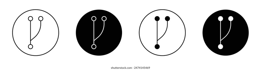 Code Fork Icon Set Data merge and branching request vector symbol. Software development and version control icon.