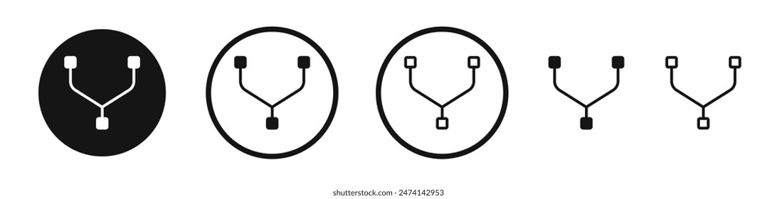 Code Fork Icon Set Merge data request vector symbol for branching and diverting data paths.