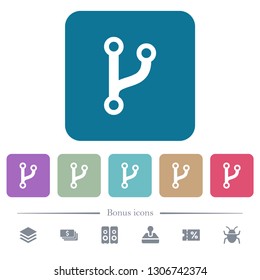 Code fork white flat icons on color rounded square backgrounds. 6 bonus icons included