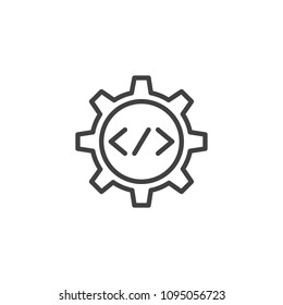 Code Gear outline icon. linear style sign for mobile concept and web design. Coding settings line vector icon. Symbol, logo illustration. Pixel perfect vector graphics