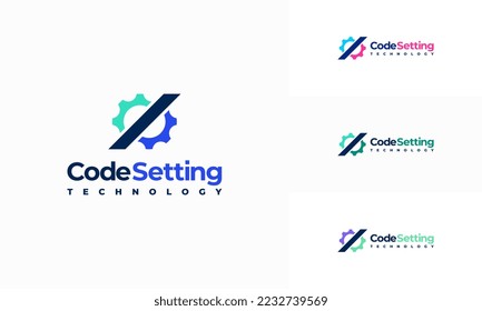 El logotipo de Code Gear Service diseña el vector de concepto. Icono de plantilla de logotipo de tecnología
