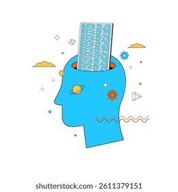 Code generation by programmer or artificial intelligence. Surreal flat conceptual illustration of program creation. Vector illustration.