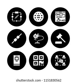 code icon. 9 code set with web site, algorithm, security system and chat vector icons for web and mobile app