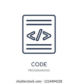 Code icon. Code linear symbol design from Programming collection. Simple outline element vector illustration on white background.