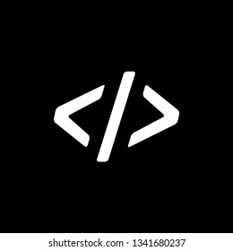 Code Icon On Black Background. Black Flat Style Vector Illustration.