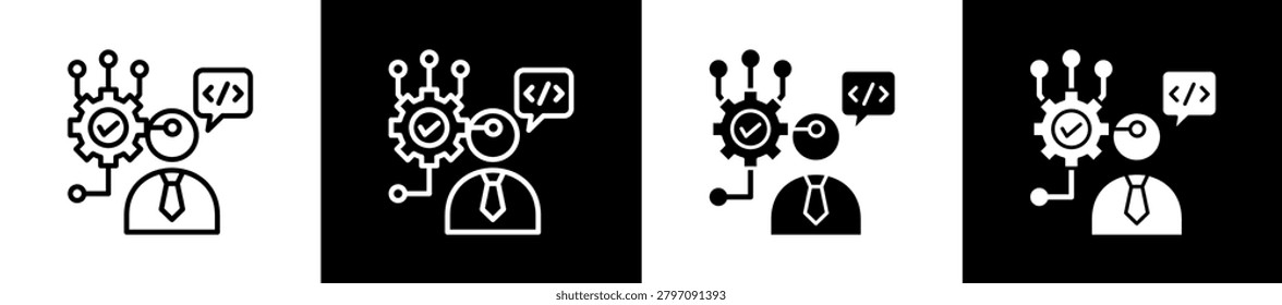 Code Icon In Outline And Glyph Styles With Black And White Variations