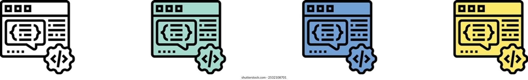 code icon. Outline, Green, Blue and Yellow Style Design Isolated On White Background