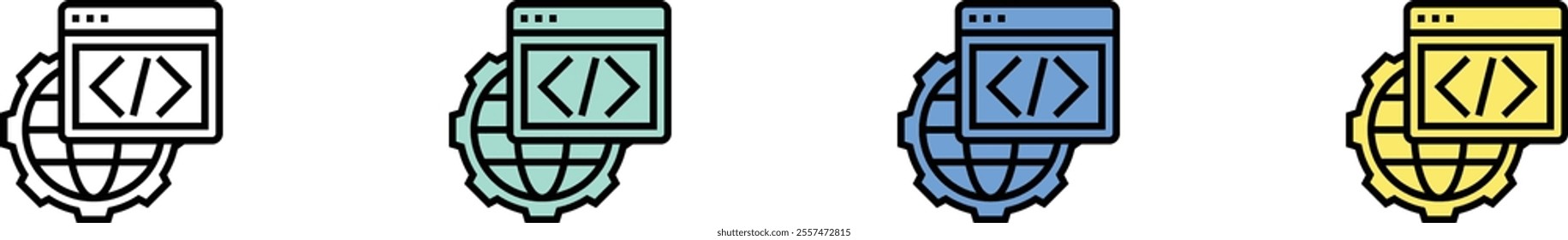 code icon. Outline, Green, Blue and Yellow Style Design Isolated On White Background