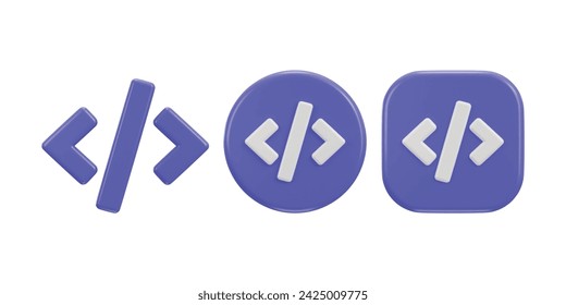 code icon set 3d rendering symbol of web development