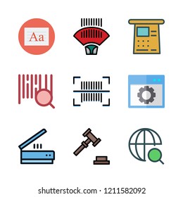 code icon set. vector set about barcode scanner, text editor, scanning and web icons set.