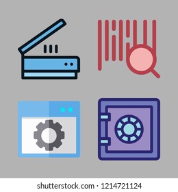 code icon set. vector set about software, barcode, scanning and safebox icons set.
