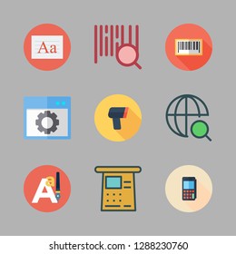 code icon set. vector set about bars code, scanning, web and cash machine icons set.