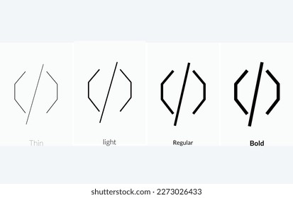 code icon. Thin, Light Regular And Bold style design isolated on white background.