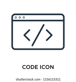Code icon vector isolated on white background, Code transparent sign , thin pictogram or outline symbol design in linear style