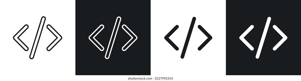 Code icon vector icon set black filled and outlined style.