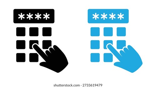 Code Icons. Black And White Illustration. Man Dials Secret PIN Code To Access Finance. Man's Hand And ATM Keypad. Concept Password And Data Security Pro Vector
