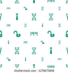 code icons pattern seamless white background. Included editable filled dna, barcode, bar code, tie, opened lock, lock, bar code scanner icons. code icons for web and mobile.