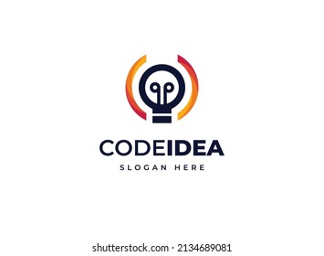 Code idea light bulb technology smart electricity vector logo design, Creative modern brilliant tech logo design