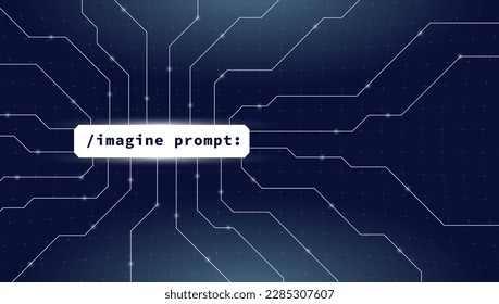 Code inscription imagine prompt. Imaginative digital illustration of artificial general intelligence technology powered by OpenAI. Vector eps banner design