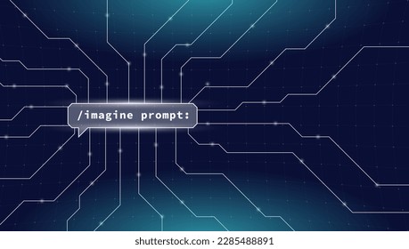 Code inscription imagine prompt. Imaginative digital illustration of artificial general intelligence technology powered by OpenAI. Vector eps banner design