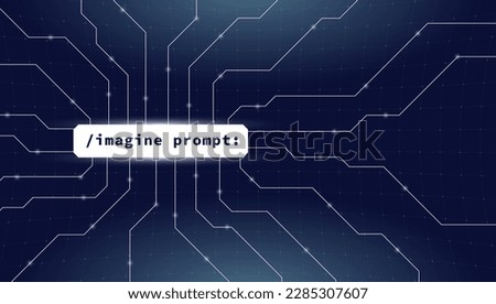 Code inscription imagine prompt. Imaginative digital illustration of artificial general intelligence technology powered by OpenAI. Vector eps banner design