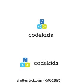 code kids  professional logo flat vector template