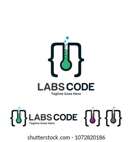 Code Labs Logo Vector. Programmer Logo, Developer Logo, Code Logo With Test Tube Illustration.