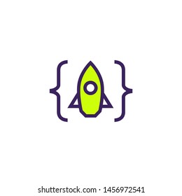 code launch rocket logo vector icon illustration