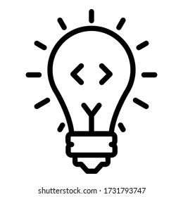 Code in light bulb icon. Outline code in light bulb vector icon for web design isolated on white background