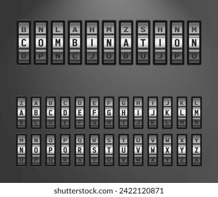 Code Lock Alphabet. Vector Vertical Metal Rotating Discs With Black Letters for Combination Lock