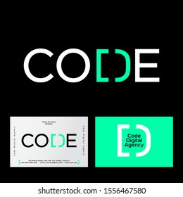 Code logo. Logo for digital company. Letter D consist of left square bracket and right parenthesis. Open and close brackets. Programming symbols. 