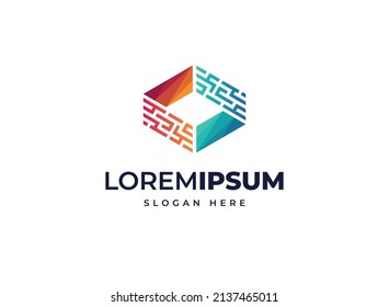 Code maze coding technology vector logo design, Creative labyrinth technology icon logo symbol