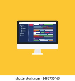 Code on the screen monitor. Flat vector illustration