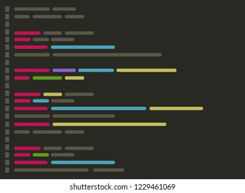 Code auf Bildschirm-Vektorgrafik, flacher Cartoon-Codierung oder Programmierung-Skripttext auf der Bildschirmanzeige, Codeeditor-Screenshot