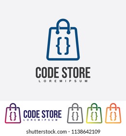 Code with paper bag or shopping bag illustration. Paper bag icon vector. Isolated on white background