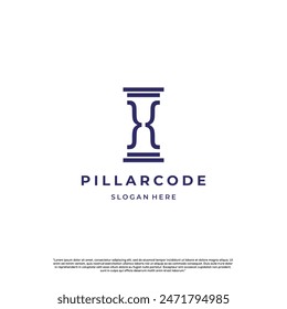 Code with pillar logo design template illustration 