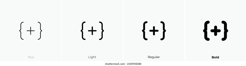 code plus icon. Thin, Light Regular And Bold style design isolated on white background