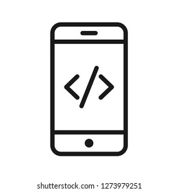 Code programing on mobile. Simple line icon. Isolate on white background. Vector.