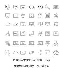 Code and programming icons in thin line style.