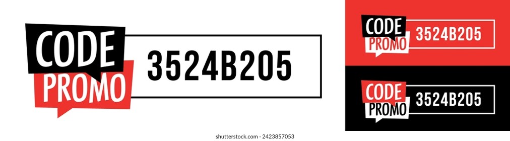 Code promo on white, red and black background