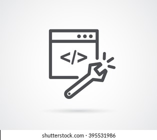 Code repair icon. 
Repair symbol icon with  wrench. Technology, work, construction, repair service concepts. Vector illustration