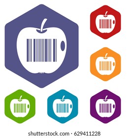 Code to represent product identification icons set hexagon isolated vector illustration