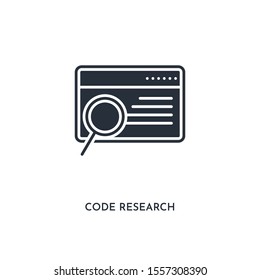 code research icon. simple element illustration. isolated trendy filled code research icon on white background. can be used for web, mobile, ui.