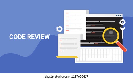 Code review - Code analysis - Programming language - Coding - flat style vector illustration banner