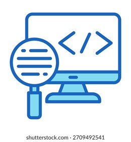 Código de revisión Icon Color azul Estilo Ilustración vectorial