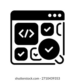 Symbol für Codeüberprüfungszeile, Gliederungssymbol für Qualitätssicherung, Fehlererkennung, Peer Feedback, Skriptanalyse und Fehlerkorrektur. Vektorsymbol.