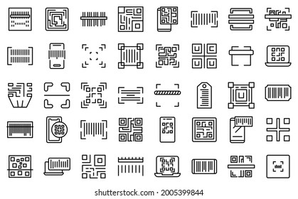 Code scanning icons set outline vector. Qr barcode. Mobile phone scanner