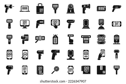 Code scanning icons set simple vector. Qr barcode. Scanner mobile