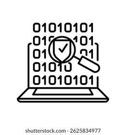 code security analysis black line icon for digital and print projects.  Minimal clean icons for apps and websites. Modern simple icons for UI UX and branding