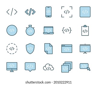Code set line icons in flat design with elements for web site design and mobile apps.  Collection modern infographic logo and symbol. Web vector line pictogram